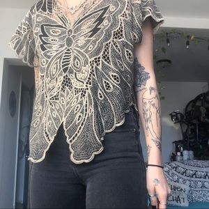 Asymmetrical butterfly lace top